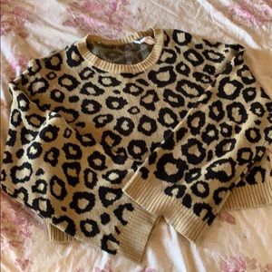 BCBG Leopard Ping Crop Top Sweater